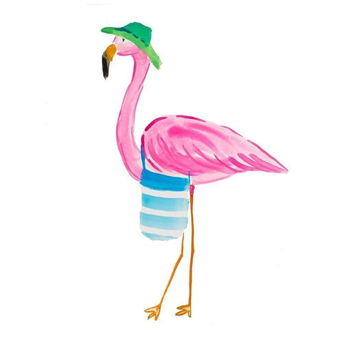 Beach Flamingo I Black Modern Wood Framed Art Print with Double Matting by DeRice, Julie