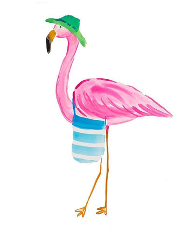 Beach Flamingo I Black Ornate Wood Framed Art Print with Double Matting by DeRice, Julie