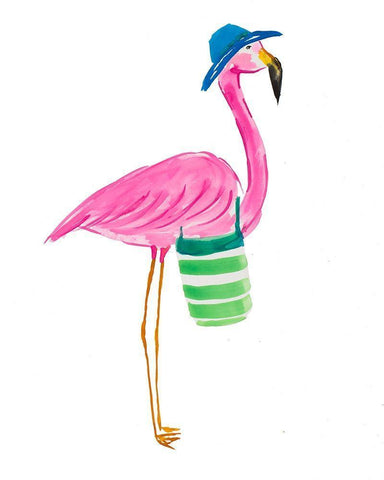 Beach Flamingo II Black Ornate Wood Framed Art Print with Double Matting by DeRice, Julie