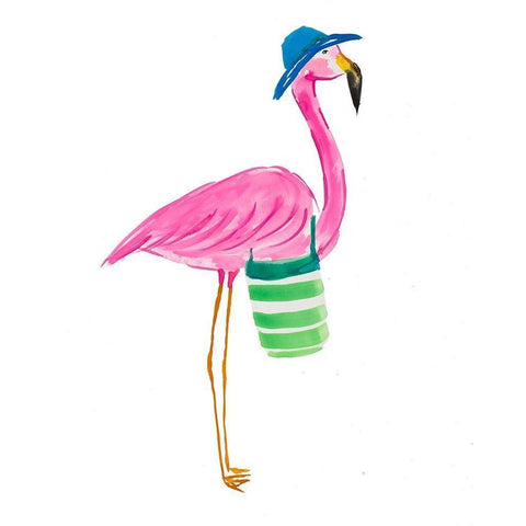Beach Flamingo II White Modern Wood Framed Art Print by DeRice, Julie