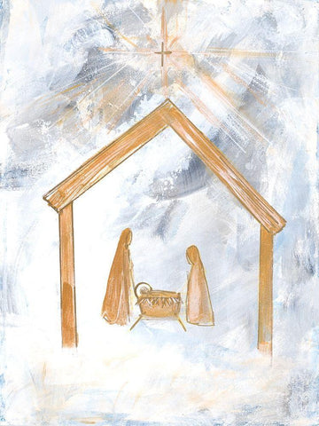 Nativity Silver and Gold White Modern Wood Framed Art Print with Double Matting by Maria, Robin