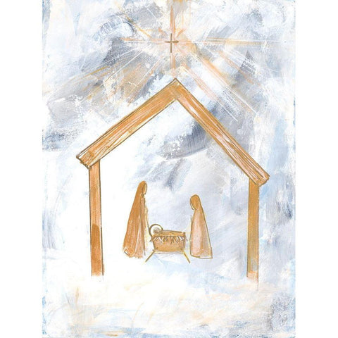 Nativity Silver and Gold Gold Ornate Wood Framed Art Print with Double Matting by Maria, Robin