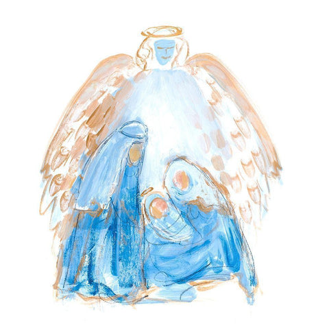 Blue and Gold Nativity II Black Modern Wood Framed Art Print with Double Matting by Maria, Robin