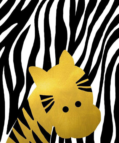 Gold Baby Zebra Black Ornate Wood Framed Art Print with Double Matting by Quach, Anna