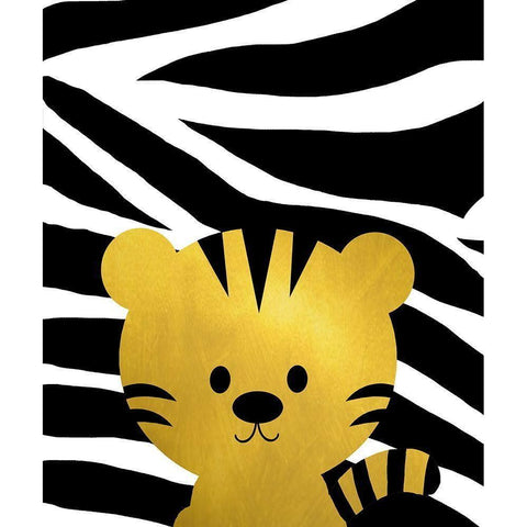 Gold Baby Tiger Black Modern Wood Framed Art Print with Double Matting by Quach, Anna