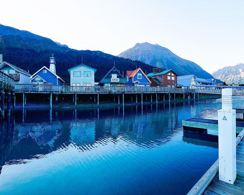 Alaskan Fish Town White Modern Wood Framed Art Print with Double Matting by Wilson, Kali
