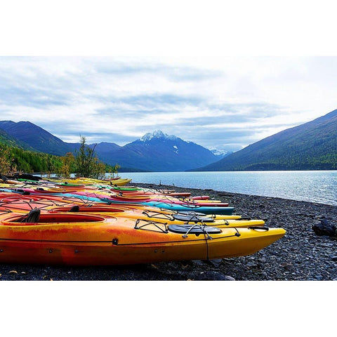 Mountain Lake Adventure Black Modern Wood Framed Art Print by Wilson, Kali