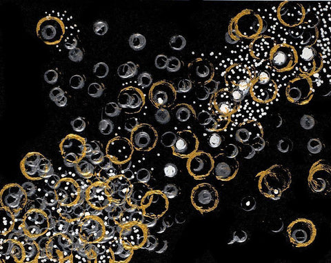 Black and Gold Bubbles II White Modern Wood Framed Art Print with Double Matting by Pattinian, Merri