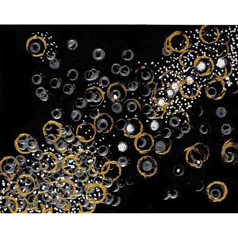 Black and Gold Bubbles II White Modern Wood Framed Art Print by Pattinian, Merri