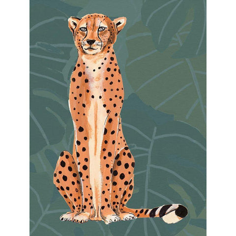 Cheetah Retro On Leaf Pattern White Modern Wood Framed Art Print by Pinto, Patricia