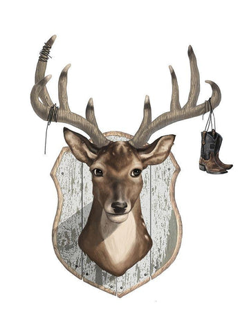 Deer Mount Black Ornate Wood Framed Art Print with Double Matting by Sheppard, Lucca