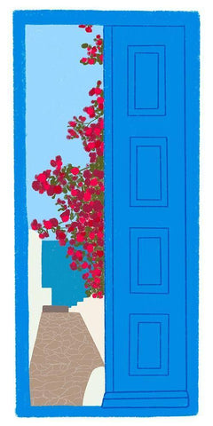 Blue Santorini Door Black Ornate Wood Framed Art Print with Double Matting by Amaya