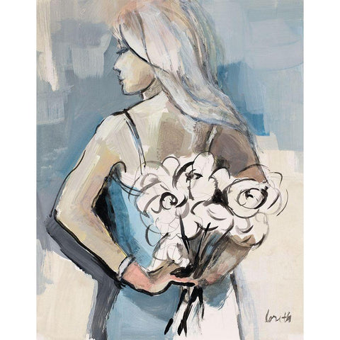 Girl with Flowers White Modern Wood Framed Art Print by Loreth, Lanie