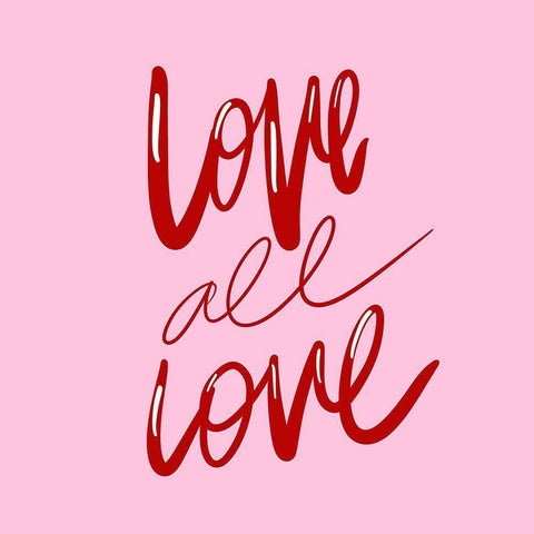 Love All Love Red on Pink Black Modern Wood Framed Art Print with Double Matting by SD Graphics Studio