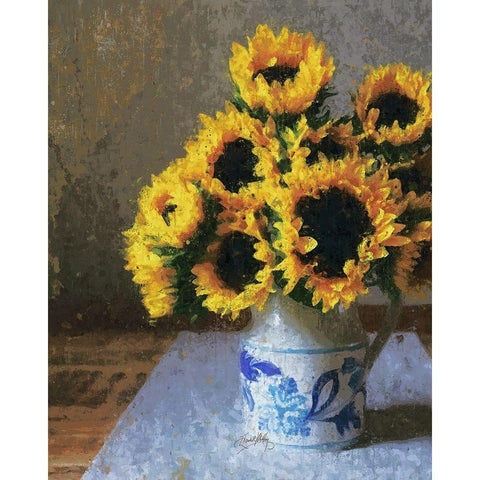 Sunflowers in Pitcher Black Modern Wood Framed Art Print by Medley, Elizabeth