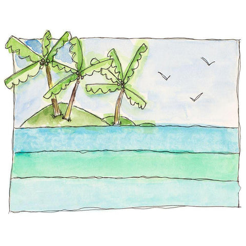 Island Palms I White Modern Wood Framed Art Print by Krinlox