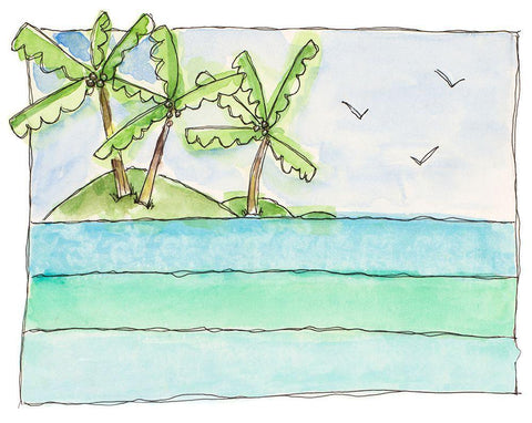 Island Palms I White Modern Wood Framed Art Print with Double Matting by Krinlox