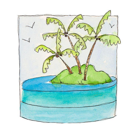 Island Palms II Black Modern Wood Framed Art Print by Krinlox