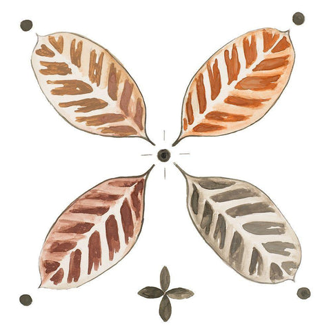 Sepia Leaves White Modern Wood Framed Art Print with Double Matting by Pinto, Patricia