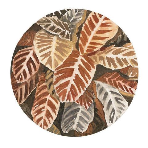 Sepia Leaves In Circle Black Modern Wood Framed Art Print with Double Matting by Pinto, Patricia
