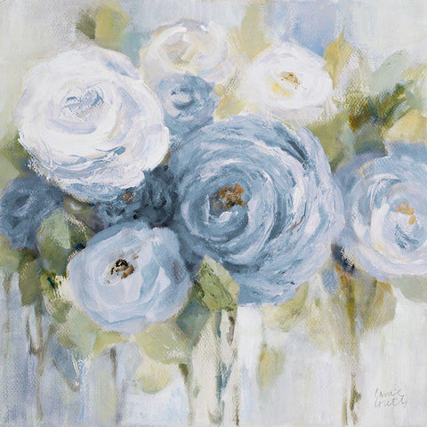 Softly Blooming In Blue White Modern Wood Framed Art Print with Double Matting by Loreth, Lanie