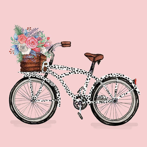 Bicycle With Flower Basket White Modern Wood Framed Art Print with Double Matting by Medley, Elizabeth