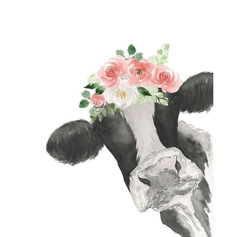 Hello Cow With Flower Crown White Modern Wood Framed Art Print by Price, Lucille