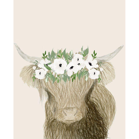 Floral Crowned Bull Black Modern Wood Framed Art Print with Double Matting by Price, Lucille