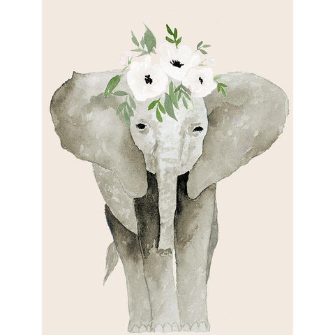 Floral Crowned Elephant Black Modern Wood Framed Art Print with Double Matting by Price, Lucille