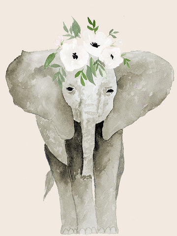 Floral Crowned Elephant Black Ornate Wood Framed Art Print with Double Matting by Price, Lucille
