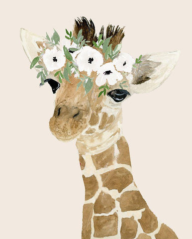 Little Giraffe White Modern Wood Framed Art Print with Double Matting by Price, Lucille