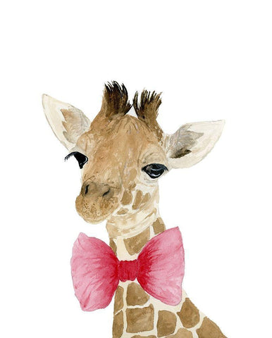 Giraffe With Bow Black Ornate Wood Framed Art Print with Double Matting by Price, Lucille