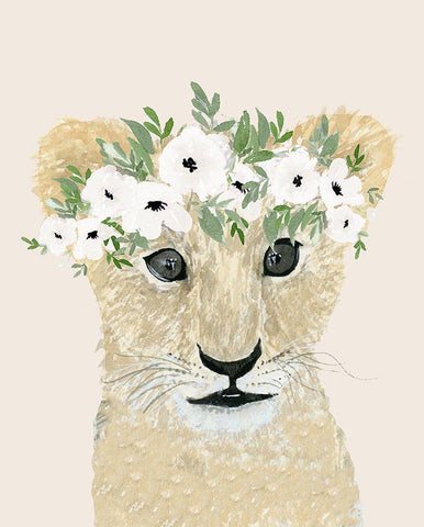 Little Lion White Modern Wood Framed Art Print with Double Matting by Price, Lucille