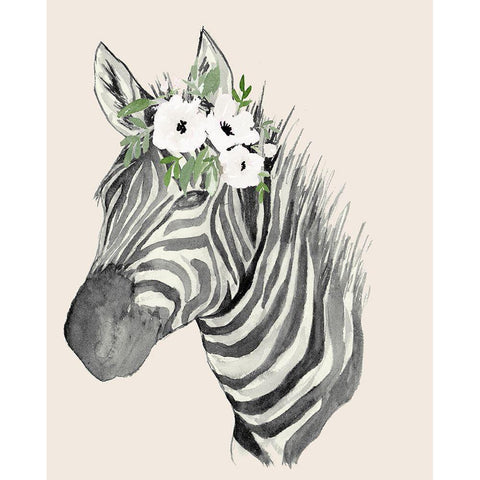 Floral Crowned Zebra Black Modern Wood Framed Art Print with Double Matting by Price, Lucille