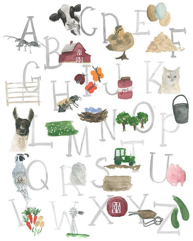 Farm Alphabet White Modern Wood Framed Art Print with Double Matting by Price, Lucille