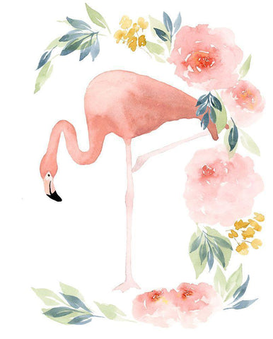 Floral Flamingo I White Modern Wood Framed Art Print with Double Matting by Price, Lucille