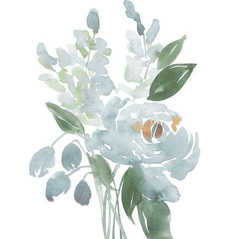 Restful Blue Floral I Black Modern Wood Framed Art Print with Double Matting by Price, Lucille