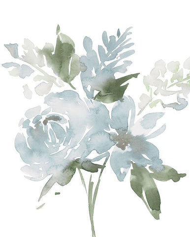 Restful Blue Floral II White Modern Wood Framed Art Print with Double Matting by Price, Lucille