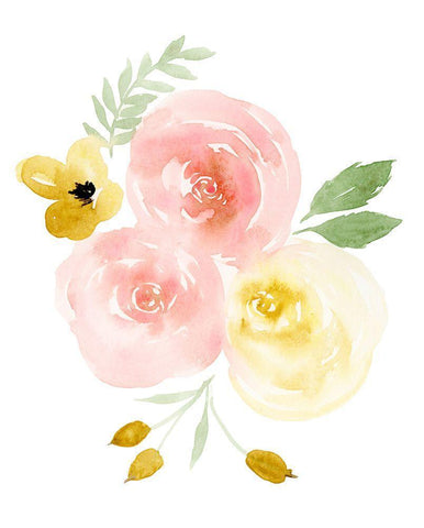 Watercolor Roses I Black Ornate Wood Framed Art Print with Double Matting by Price, Lucille