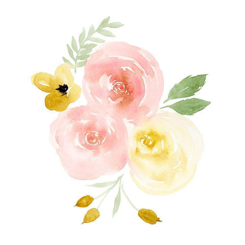 Watercolor Roses I Black Modern Wood Framed Art Print with Double Matting by Price, Lucille