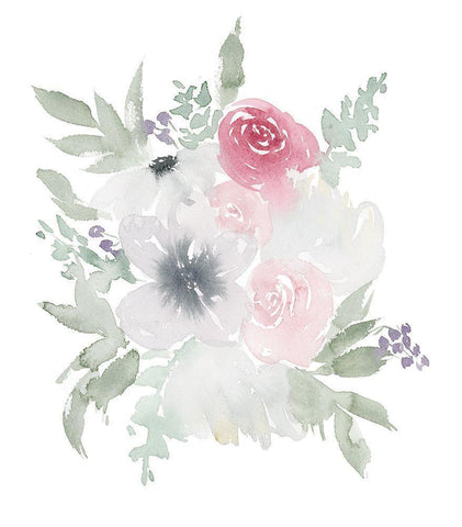 Fleur Bouquet White Modern Wood Framed Art Print with Double Matting by Price, Lucille