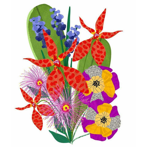 Bold Popping Flowers White Modern Wood Framed Art Print by Bucheli, Jen