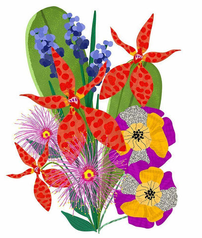 Bold Popping Flowers Black Ornate Wood Framed Art Print with Double Matting by Bucheli, Jen