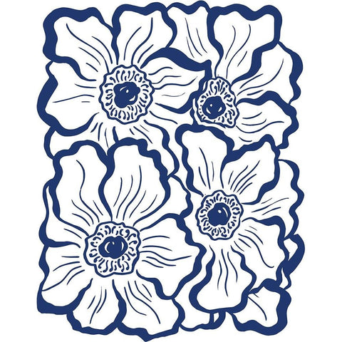 Navy Floral Linocut I White Modern Wood Framed Art Print by Medley, Elizabeth