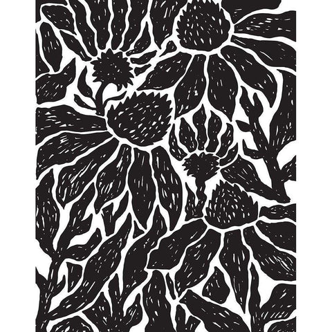 BW Floral Linocut White Modern Wood Framed Art Print by Medley, Elizabeth