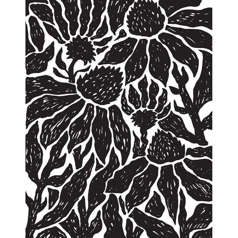 BW Floral Linocut Gold Ornate Wood Framed Art Print with Double Matting by Medley, Elizabeth