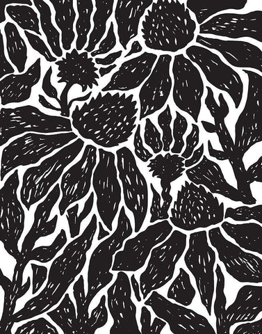 BW Floral Linocut White Modern Wood Framed Art Print with Double Matting by Medley, Elizabeth