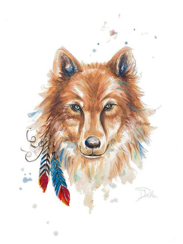 Indigenous Wolf Black Ornate Wood Framed Art Print with Double Matting by Pinto, Patricia