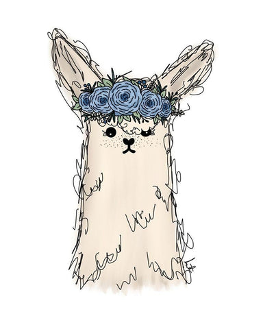 Flower Crown Llama Black Ornate Wood Framed Art Print with Double Matting by Torres, Melanie