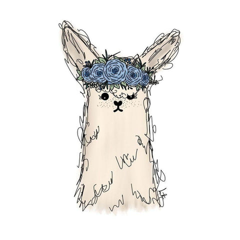 Flower Crown Llama Black Modern Wood Framed Art Print by Torres, Melanie